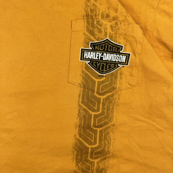 Harley Davidson Shirt Mens XL Mustard Yellow Pocket Jim's Madeira Beach Florida - Picture 2 of 6